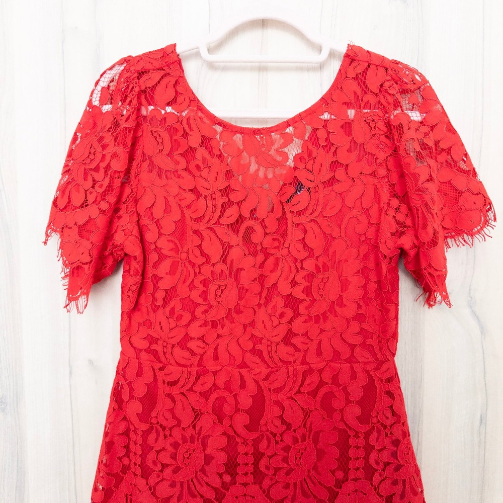 Lulus Womens Lace Mini Dress Size M Red Sheath Floral Cocktail Romantic Feminine - Picture 2 of 8